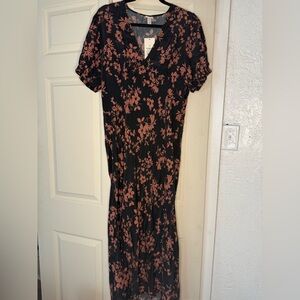 a new day Black Maxi Dress with Pink Floral Design